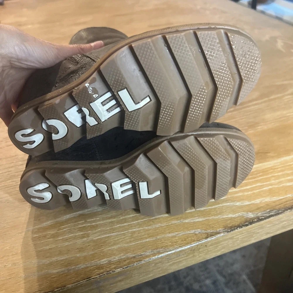 Sorel Women's Joan of Arctic Wedge II Zipper Brown Leather‎ Boots US Size 7.5